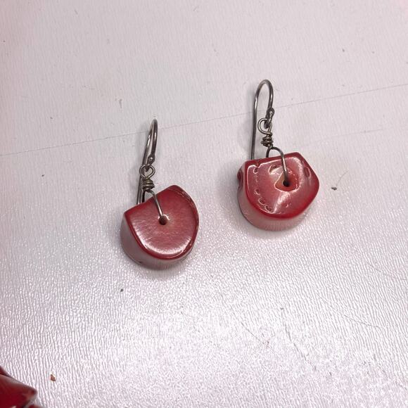Vintage Chunky Red Coral Necklace, Earring Set - Picture 6 of 10